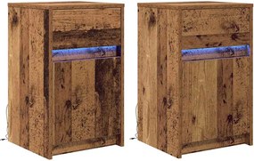 vidaXL Noptieră LED 2 pcs Lemn vechi 38 x 34 x 61 cm Lemn compozit