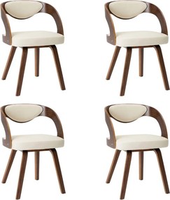 vidaXL Scaune de bucătărie, 4 buc, crem, lemn curbat & piele ecologică