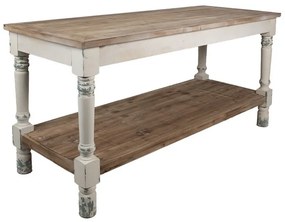 Masă de prezentare shabby chic, cu finisaj alb antichizat, Clarisse, 180x70x85 cm
