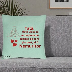 Cadou pentru Tata - Perna Personalizata Tata Nemuritor Mesaj Rosu, 40x40 cm, Verde Menta, Husa Detasabila, Perna Inclusa, BEKZ®