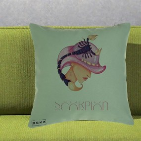 Perna Personalizata Zodiac Scorpion Cowgirl, 40x40 cm, Verde, Husa Detasabila, Perna Inclusa, BEKZ®