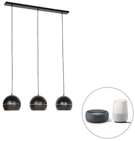 Lampă suspendată inteligentă neagră cu interior auriu cu 3 lumini inclusiv Wifi ST64 - Buell