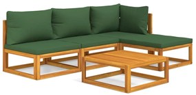 3155309 vidaXL Set mobilier de grădină cu perne verzi, 5 piese, lemn masiv