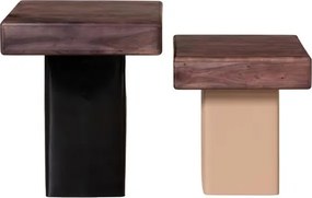 Set 2 masute laterale din metal din lemn de mango , "Coffee Cream"