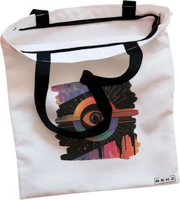 Sacosa de Panza pentru Cumparaturi, Geanta Tote, model Celestial Eye 15, Cu fermoar, 38x34.5 cm, Alba, BEKZ®
