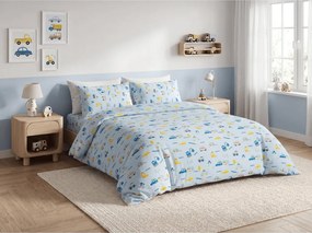 Lenjerie de pat pentru copii MINI TRUCKS albastru, 100% bumbac Dimensiune lenjerie de pat: 70 x 90 cm | 140 x 200 cm