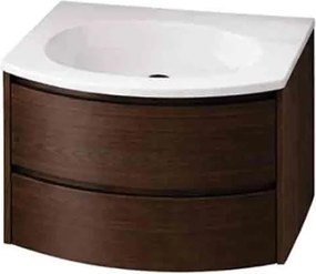 Set dulap baza suspendat KolpaSan Joy 2 sertare 60 cm finisaj dark oak cu lavoar alb