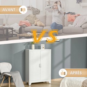 HOMCOM Dulap de birou cu 3 niveluri dulap de depozitare metalic pentru birou 2 uși rafturi reglabile 75 x 33 x 110 cm alb | Aosom Romania