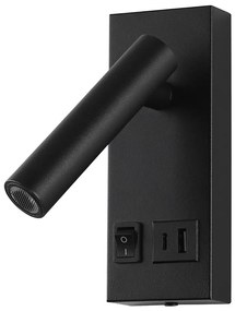 Spot LED de perete cu USB LED/2W/230V negru