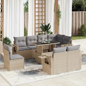 vidaXL Set canapele de grădină, 9 piese, cu perne, bej, poliratan