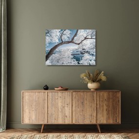 Tablou pe sticlă cu copac înzăpezit lângă apă (70x50 cm)