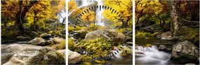 Tablou - Cascade în peisaj de toamnă, galben (cu ceas) (90x30 cm)