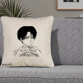 Perna Personalizata Levi Ackerman Inima, 40x40 cm, Bej Canapea, Husa Detasabila, Perna Inclusa, BEKZ®