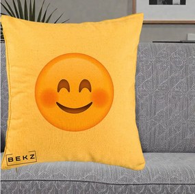 Perna Decorativa Emoji Fericit Roscat, 40x40 cm, Galben, Husa Detasabila, Perna Inclusa, BEKZ®