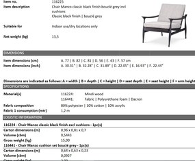 Fotoliu elegant design LUX Manzo negru / bouclé grey