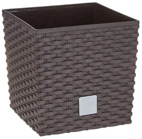 Ghiveci de flori, Prosperplast, Rato Low, patrat, 6.8 L, imitatie ratan, maro, 20x20x20.2 cm