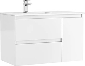 Set dulap baza suspendat Gala Daily alb 2 sertare 1 usa si lavoar 90 cm