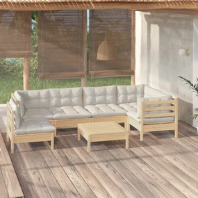 3096424 vidaXL Set mobilier grădină cu perne crem, 7 piese, lemn masiv pin
