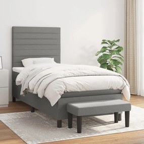 vidaXL Pat box spring cu saltea, gri închis, 100x200 cm, textil