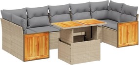 vidaXL Set canapele de grădină, 8 piese, cu perne, bej, poliratan