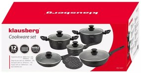 Set oale si tigai Klausberg KB 7657, 12 piese, Acoperire marmura, Inductie, Negru