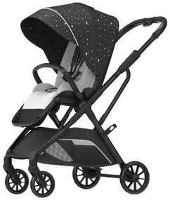 Carucior 2 in 1 pentru copii Usor si Compact - Pliabil, Sistem de absorbtie a socurilor, Scaun Reversibil - Negru cu stelute- CPC-58-stelute