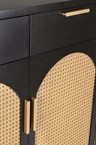 Bufet negru din Lemn de Pin si Ratan, 80x40x92 cm, Josine Bizzotto