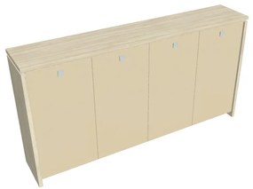 Dulap mediu pentru haine Verno 248 x 46 x 130 cm, uși de sticlă, salcâm / vanilie