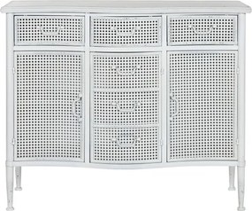 Bufet vintage din metal perforat, finisaj alb antichizat, 101×42×85 cm, „Merej"