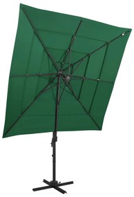 Umbrela de soare 4 niveluri, stalp aluminiu, verde, 250x250 cm Verde