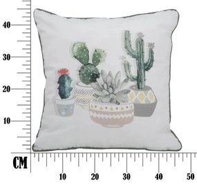 Perna decorativa alba din material textil, 45 x 5 x 45 cm, Cactus Mauro Ferreti