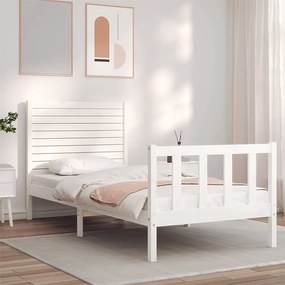 3193172 vidaXL Cadru de pat cu tăblie single, alb, lemn masiv