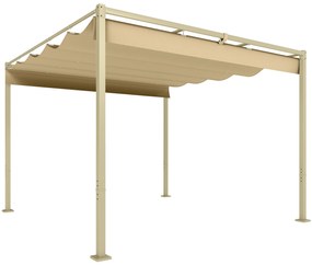 Outsunny Pergolă de Grădină cu Acoperiș Retractabil și Sistem de Prindere Magnetic, 298x297x221 cm, Kaki | Aosom Romania