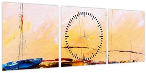 Tablou - Pictură barcă (cu ceas) (90x30 cm)
