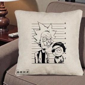 Perna Personalizata Rick si Morty Dosar, 40x40 cm, Bej Canapea, Husa Detasabila, Perna Inclusa, BEKZ®