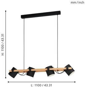 Eglo 43424 - Lustră pe cablu HORNWOOD 4xE27/28W/230V
