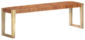vidaXL Banca, maro, 150 cm, piele naturala si lemn masiv de mango Maro