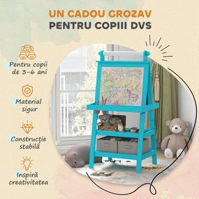 AIYAPLAY Tablă de Desen Dublă cu Magnet, Sul de Hârtie și Depozitare, Pentru Copii 3-6 Ani, 59x48x118 cm, Albastru | Aosom Romania