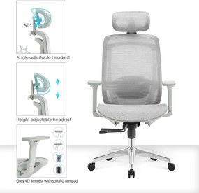 ErgoDynamic Icon-HG -Grey White-, scaun de birou, full mesh, sezut translatie 5 cm
