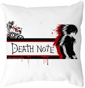 Perna Decorativa cu Death note 3, 40x40 cm, Alba, Mata, Husa Detasabila, Burduf