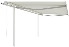 vidaXL Copertină retractabilă automat, cu stâlpi, crem, 4x3,5 m
