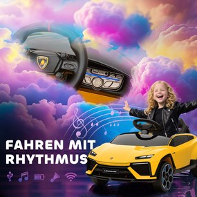 AIYAPLAY Mașină electrică pentru copii 12V cu telecomandă 2,4 GHz, 2 motoare, claxon, LED, muzică, 101,5 x 49 x 43 cm, Galben | Aosom Romania