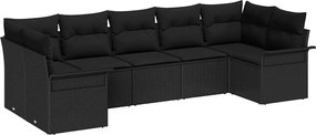 vidaXL Set de canapele pentru grădină cu pernă 7 pcs Negru Rattan poli