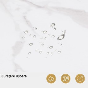 RAAU211 - Raft manichira, 100 cm pentru salon cosmetica, birou, hol, living, baie - Alb imitatie de marmura - Auriu