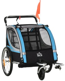 HOMCOM Remorcă Bicicletă pentru Copii, Design 2 în 1 cu Frână și Centură de Siguranță, 142x75x101 cm, Albastru | Aosom Romania