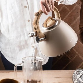 Klausberg KB 7954 Fierbător cu vârtej, 2,5 l, Oțel inoxidabil, Mâner izolat cu efect de lemn, Inducție, Bej/maro