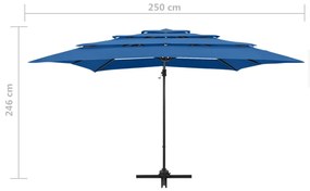 Umbrela de soare 4 niveluri, stalp aluminiu, azuriu, 250x250 cm azure blue