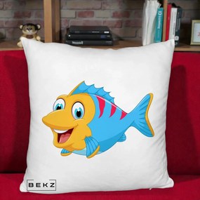 Perna Decorativa Peste Vesel Cartoon, 40x40 cm, Alb Pufos, Husa Detasabila, Perna Inclusa, BEKZ®