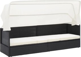 vidaXL Canapea de grădină cu copertină, negru, poliratan