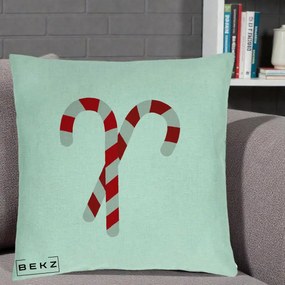 Perna Decorativa Candy Cane de Craciun, 40x40 cm, Verde Menta, Husa Detasabila, Perna Inclusa, BEKZ®